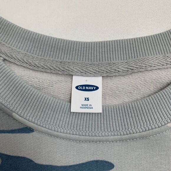 Old Navy Sweatshirt Womens XS Extra Small Gray Blue Camo Vintage Crew Neck - Picture 7 of 12